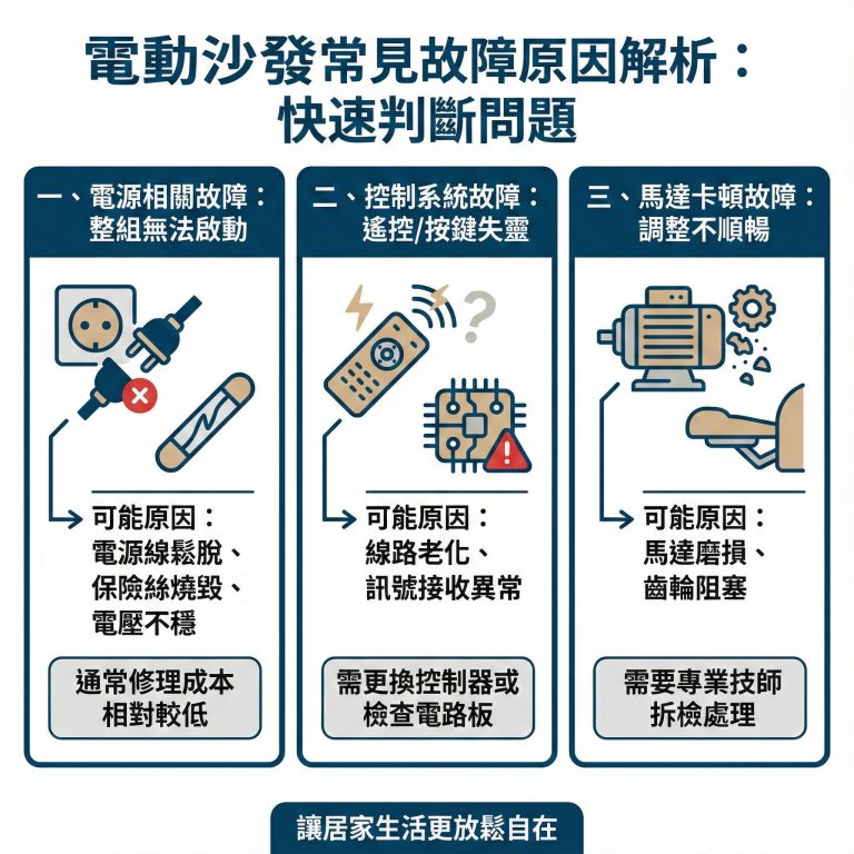 電動沙發故障常見原因主要有這幾個,依狀況不同處理難度也不一樣