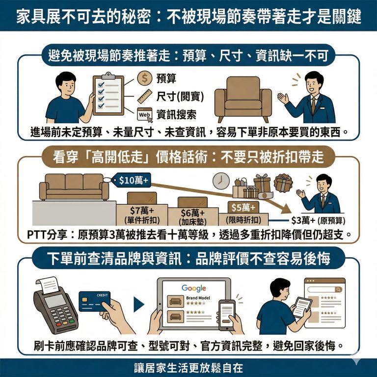 大漢家具提醒，消費者到家具展之前一定要做功課，以免被折扣心理影響