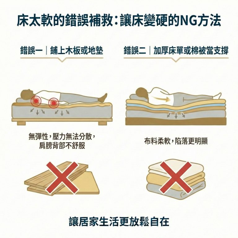 有些人在覺得床太軟的時候會鋪上厚棉被或是木板,但大漢家具提醒,這兩種方式都無法有效改善睡感